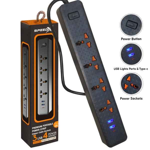 Speed-X 303pu Premium Portable Power Strip 3socket+3usb Port CABEL LENGTH 2M