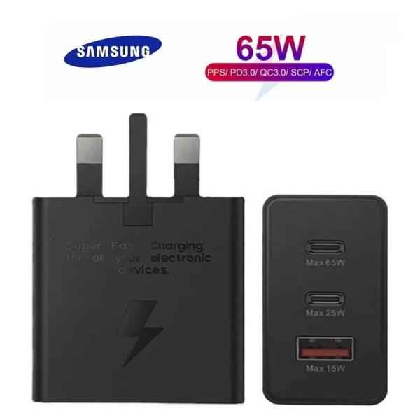 65W SAMSUNG UK PIN PD POWER ADAPTOR TRIO USB C x 2PORTS