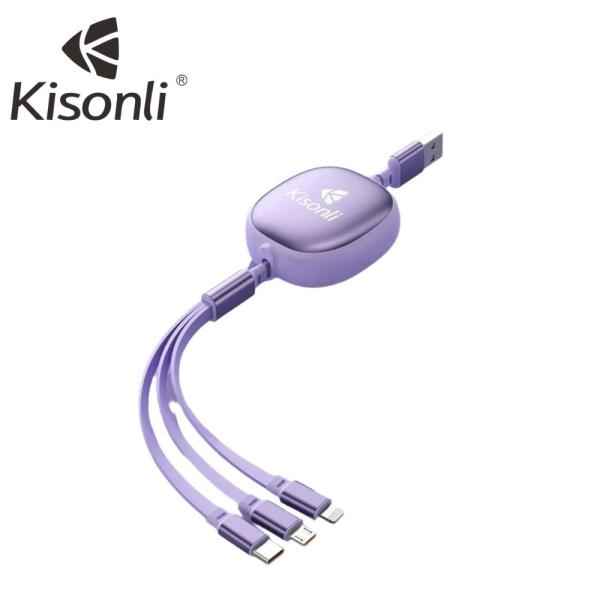 KISONLI 3-IN-1 MICRO USB TYPE-C  IPHONE CHARGER CABLE MULTIPLE  PORTS