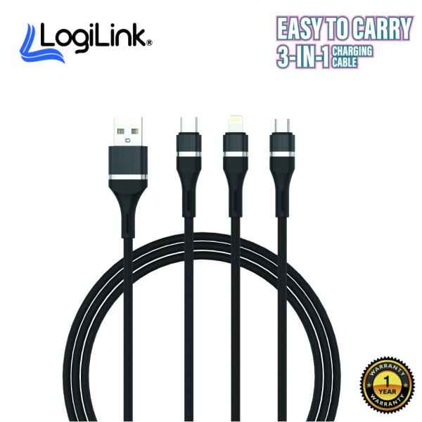 LOGILINK 3IN1 USB TO MICRO/TYPE C/IPHONE NYLON DATA CABLE 6A