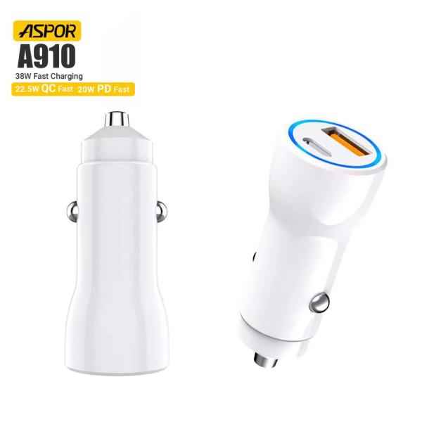 ASPOR A910 FAST CAR CHARGER QC 3.0 DUAL ALUMINUM METAL 38W