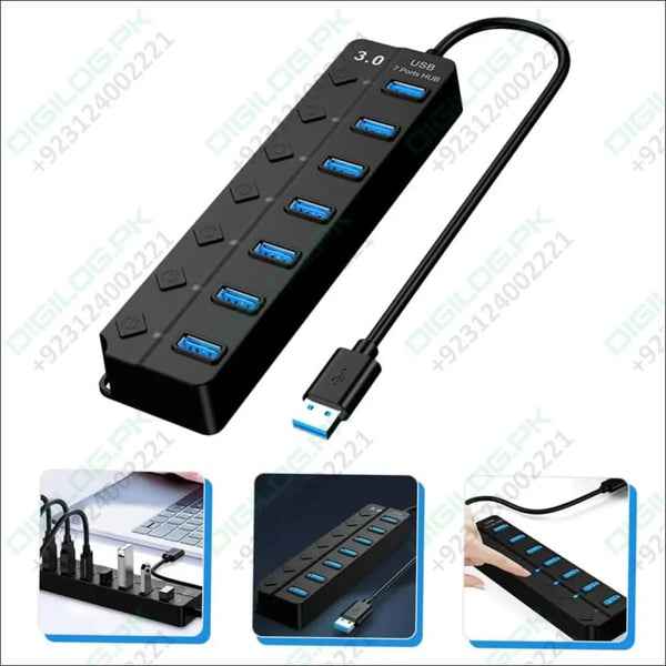 7-PORT EXPANDER USB 3.0 HUB with INDEPENDENT SWITCH PLUG PLAY