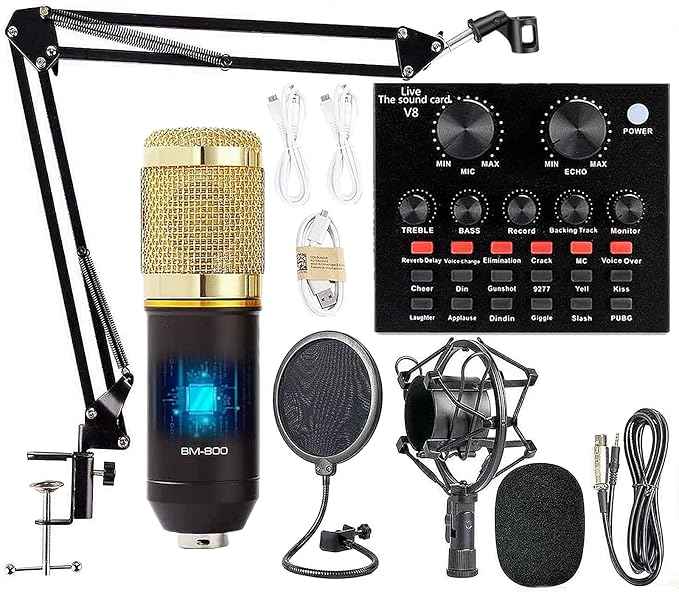 V8 Bm-800 Podcast Mic Set With Live Sound Card,Condenser Microphone