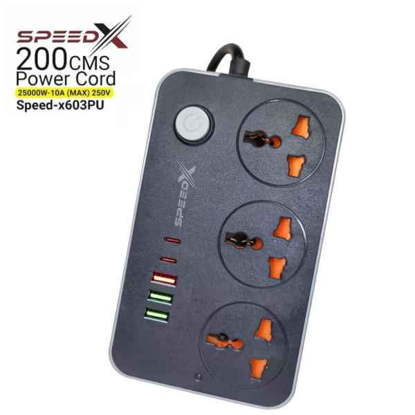603PU Speed-X POWER UNIVERSAL TRAVEL 3SOCKET+3USB+2Type-C CABEL LENGTH 2M