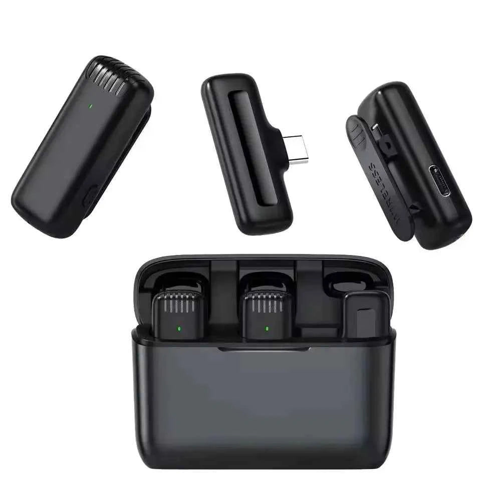 J13 Type‑C dual wireless lavalier mic w/ charging case for video recording