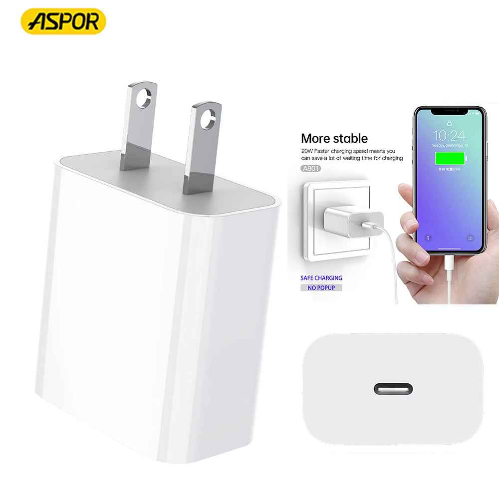 ASPOR A801 New 20W  USB-C Fast Charging QC 3.0