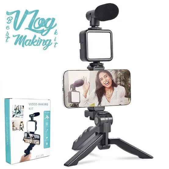 Ay-49 Vlogging Tripod Kit with Triple Band Light for Video Making - Techtopia