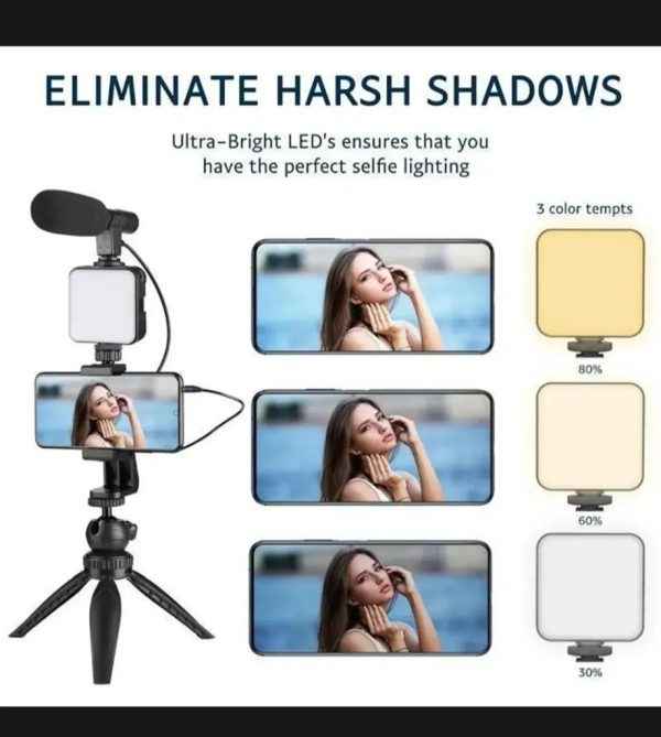 Ay-49 Vlogging Tripod Kit with Triple Band Light for Video Making - Techtopia