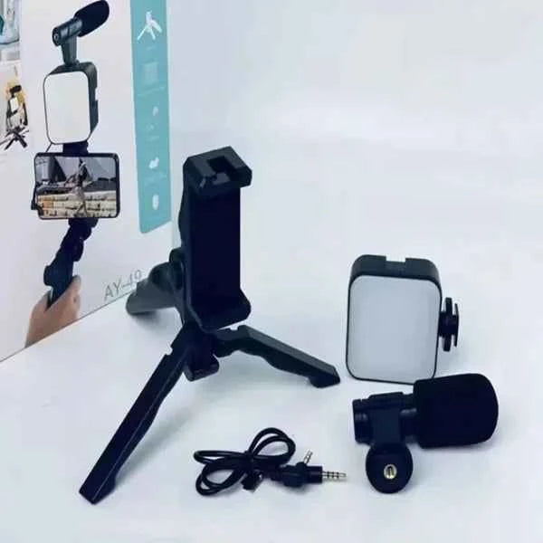 Ay-49 Vlogging Tripod Kit with Triple Band Light for Video Making - Techtopia