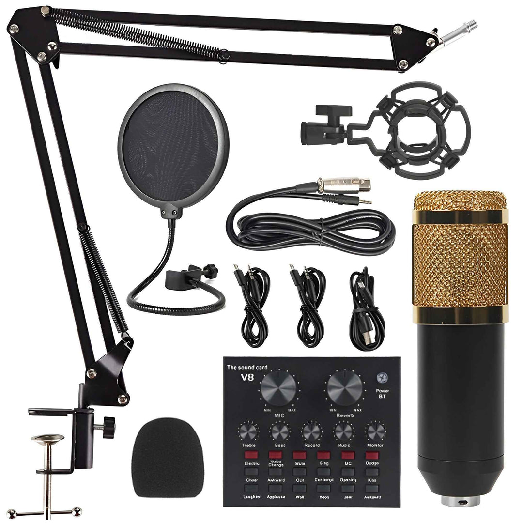 V8 Bm-800 Podcast Mic Set With Live Sound Card,Condenser Microphone