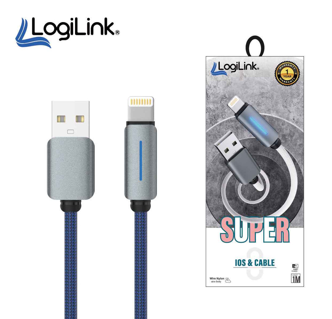 LOGILINK USB TO LIGHTNING NYLON FAST CHARGING DATA CABLE 1M