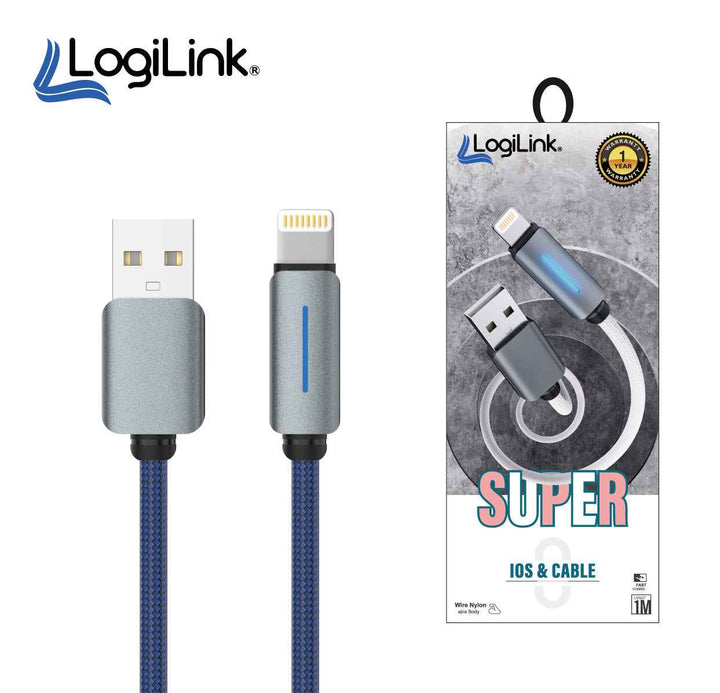 LOGILINK USB TO LIGHTNING NYLON FAST CHARGING DATA CABLE 1M