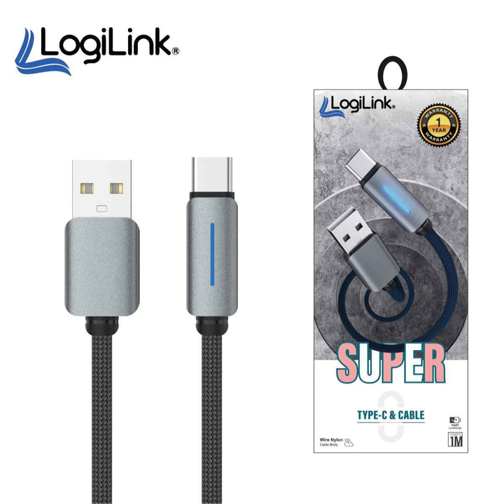 LOGILINK USB TO LIGHTNING NYLON FAST CHARGING DATA CABLE 1M