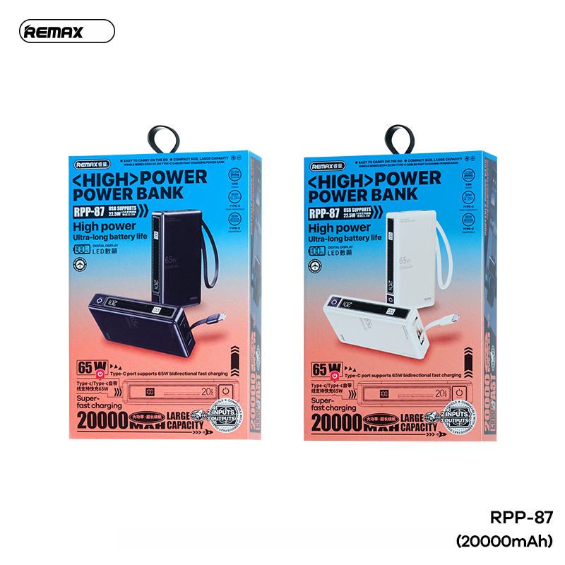 REMAX RPP-87 WINGLE SERIES 65W+22.5W LAPTOP AND MOBLIE FAST CHARGING POWER BANK 20000 MAH BEIGE